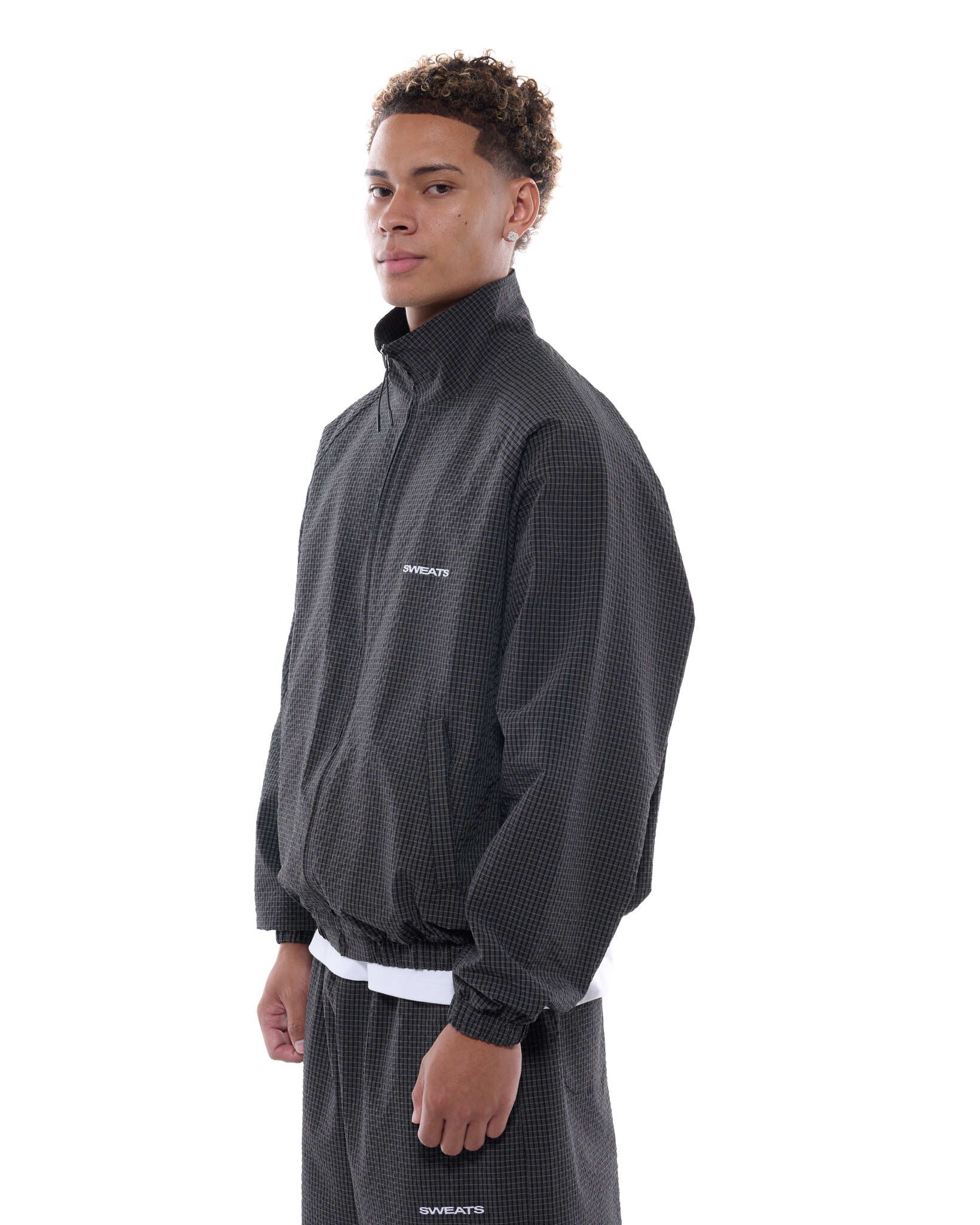 CHECKERED TRACK JACKET - BLACK/WHITE - Sweats UK