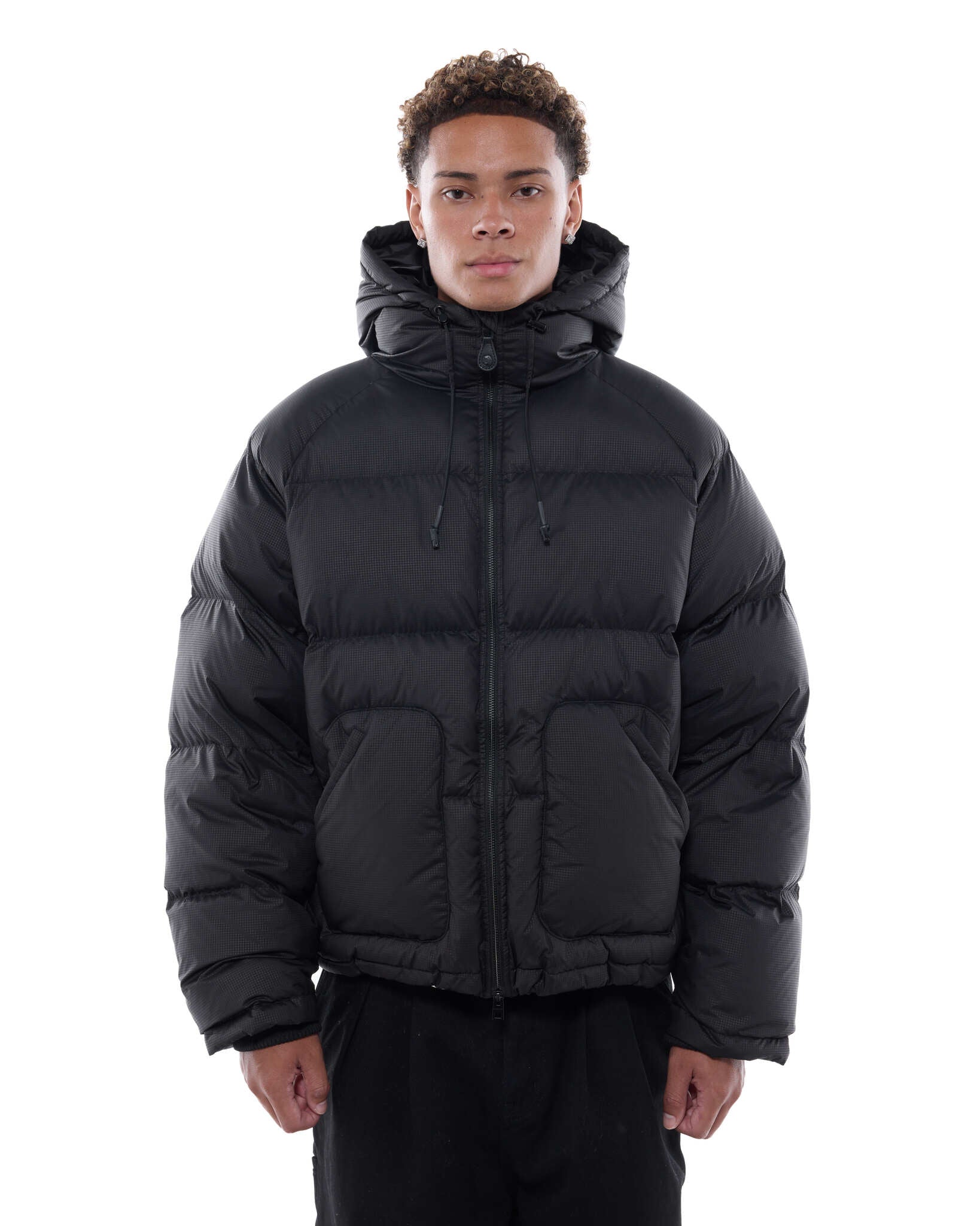 HOODED PUFFER JACKET - BLACK - Sweats UK