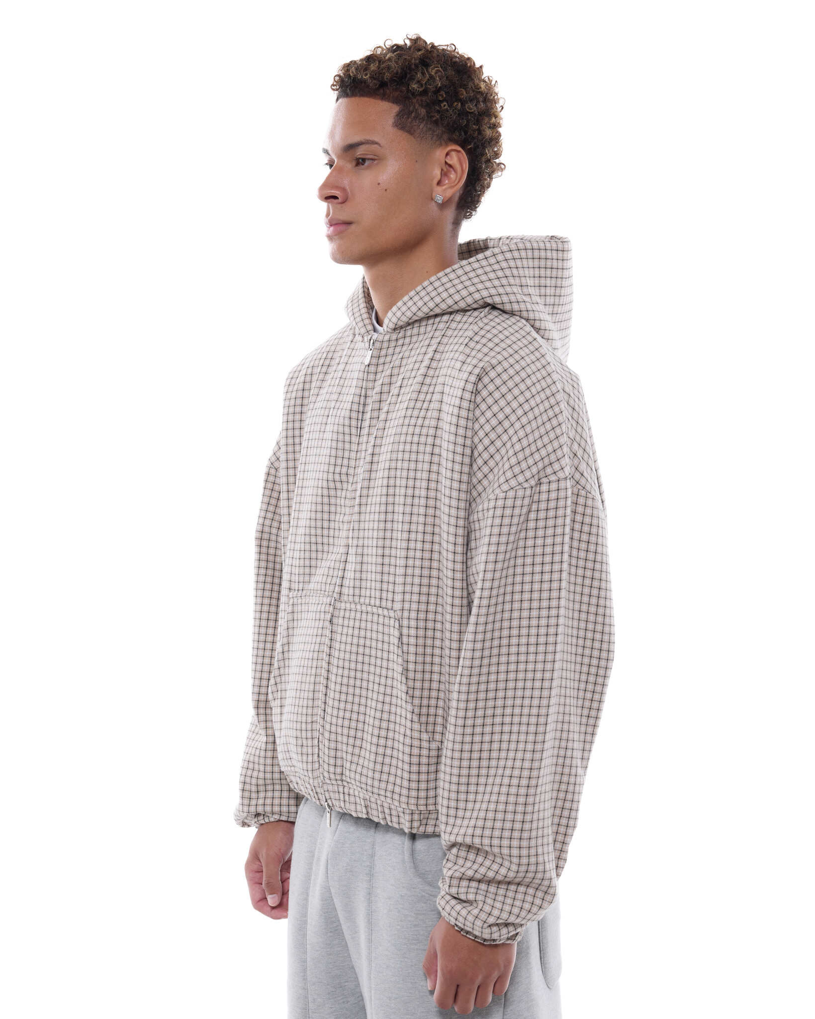 CHECKERED ZIP UP - CREAM/BLACK - Sweats UK