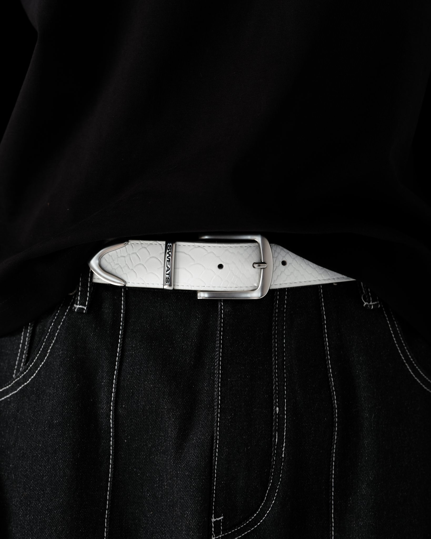 SNAKE SKIN LEATHER BELT - WHITE - Sweats UK