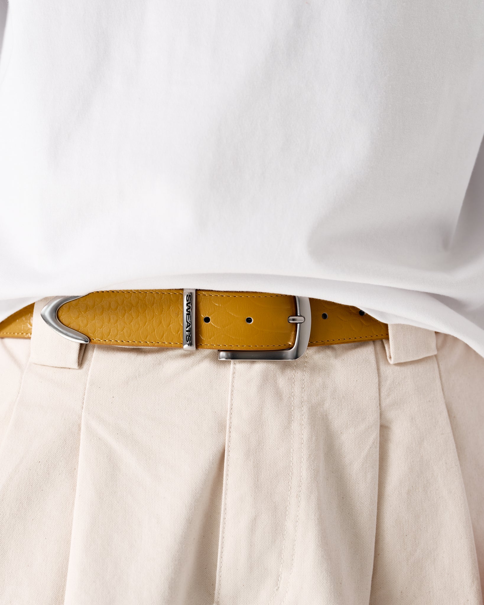 SNAKE SKIN LEATHER BELT - YELLOW - Sweats UK