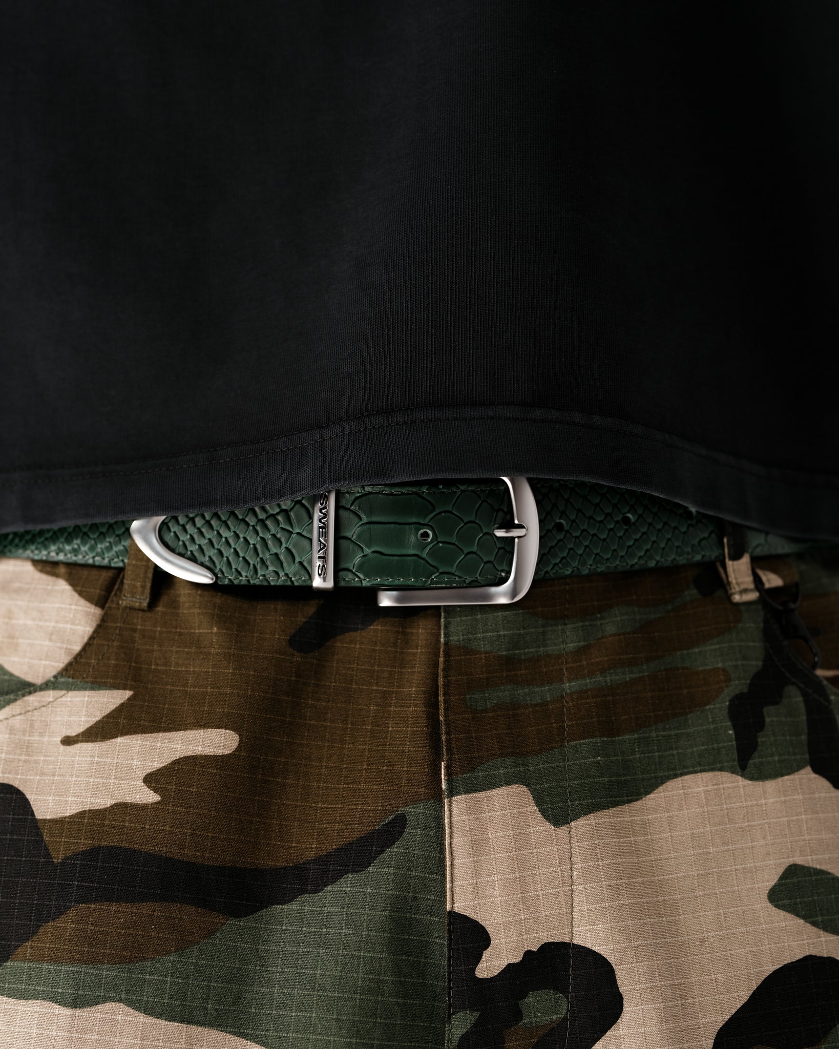 SNAKE SKIN LEATHER BELT - GREEN - Sweats UK