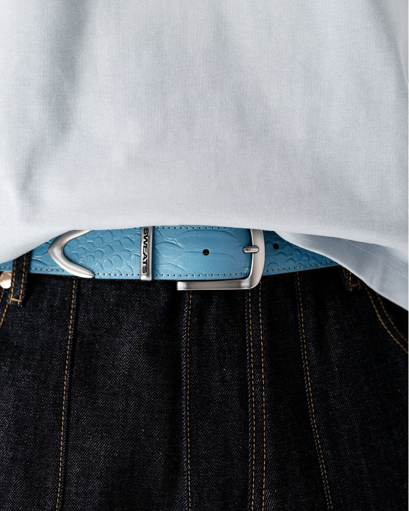SNAKE SKIN LEATHER BELT - BLUE - Sweats UK