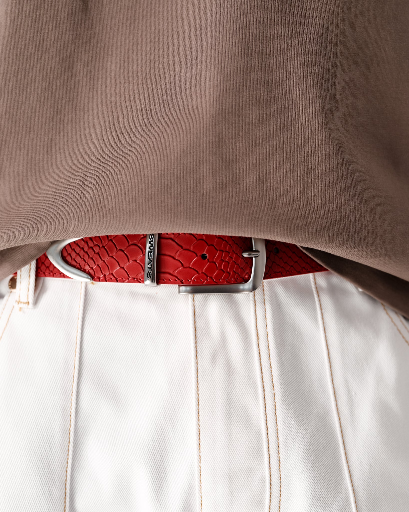 SNAKE SKIN LEATHER BELT - RED - Sweats UK