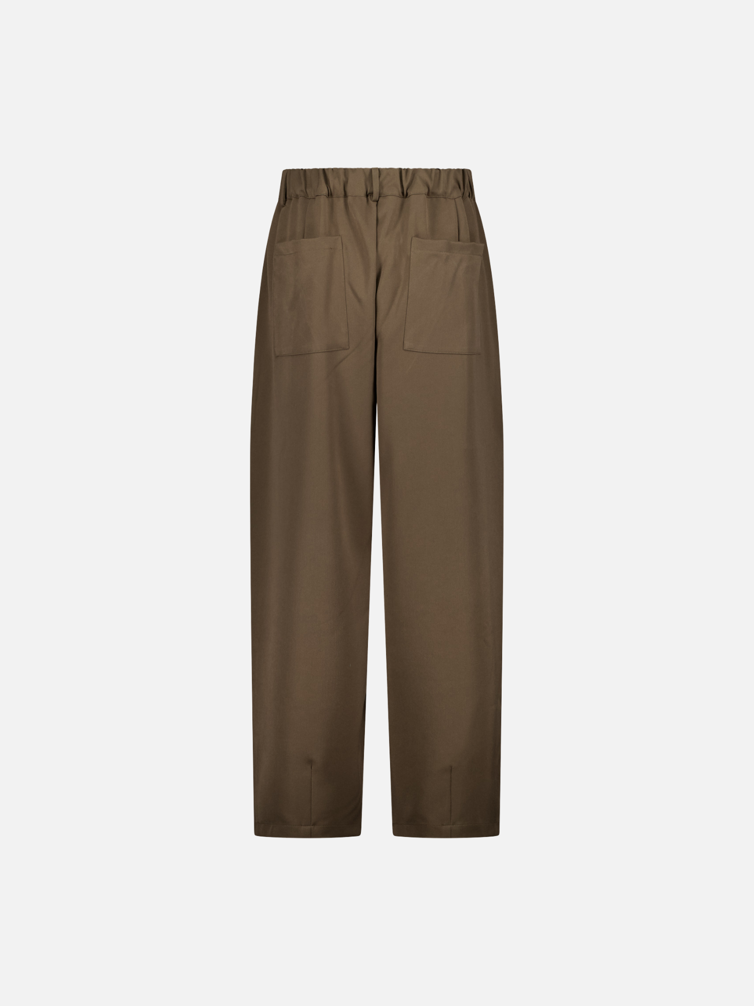 Back view of brown pleated pants by Sweats UK, showcasing the stylish pleats and tailored fit.