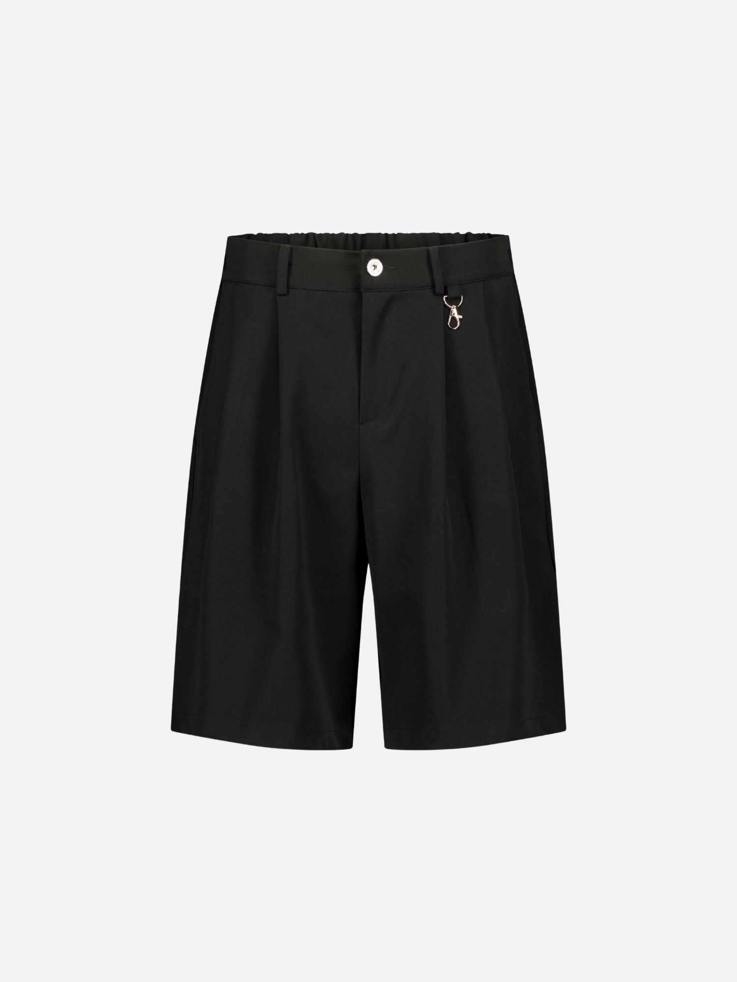 Black pleated shorts from Sweats UK, front view showing the stylish pleats and classic design.