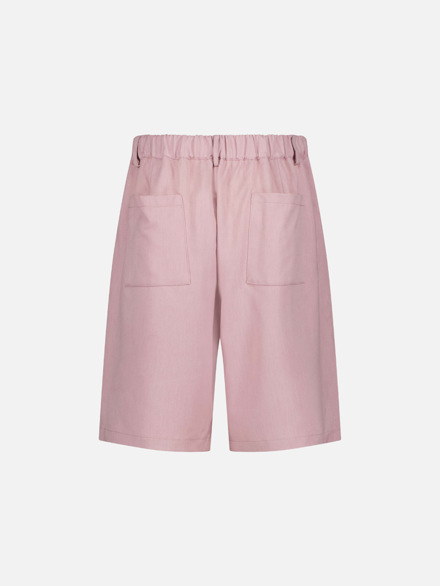 Pink pleated shorts from Sweats UK, showing the back view with detailed pleats and elastic waistband.