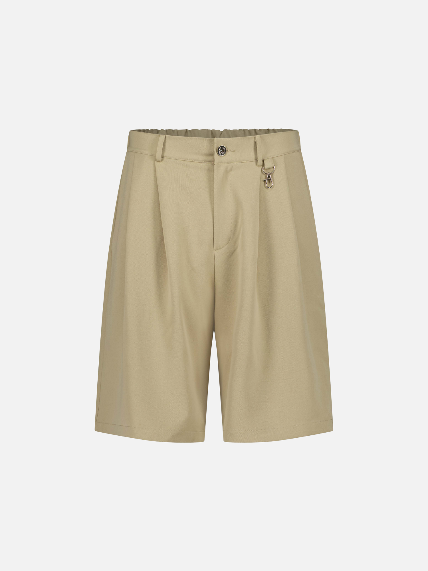 Front view of Sweats UK pleated sand-colored short with a relaxed fit and waistband, suitable for casual wear.