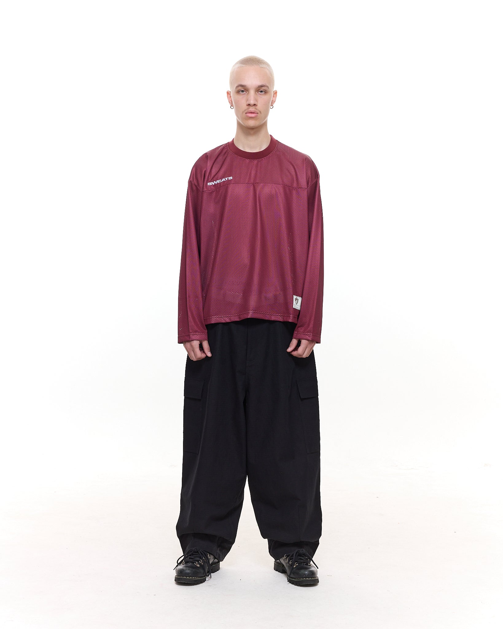 MESH LS T-SHIRT - BURGUNDY - Sweats UK