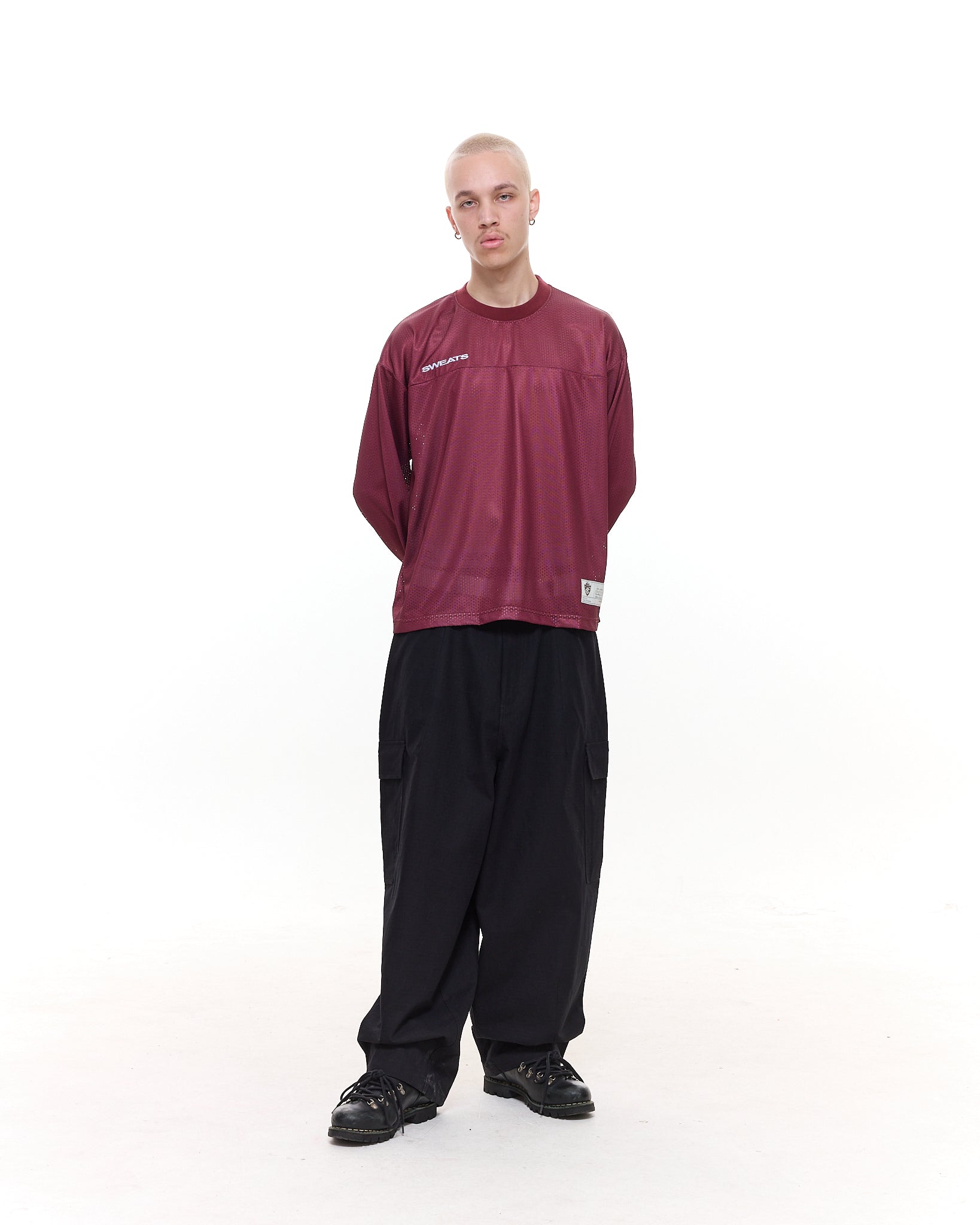 MESH LS T-SHIRT - BURGUNDY - Sweats UK