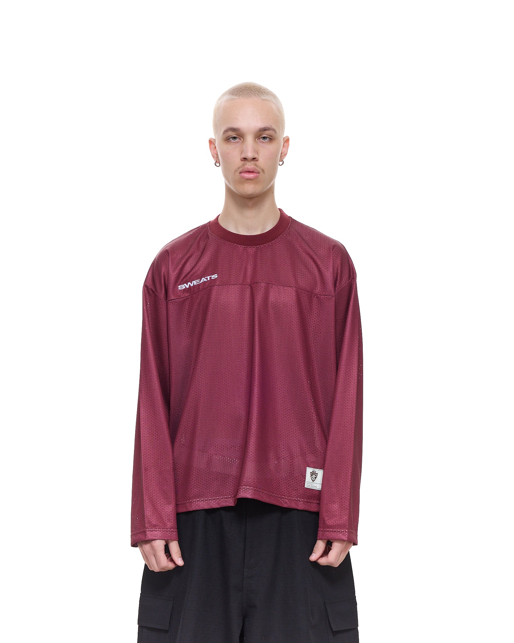 MESH LS T-SHIRT - BURGUNDY - Sweats UK
