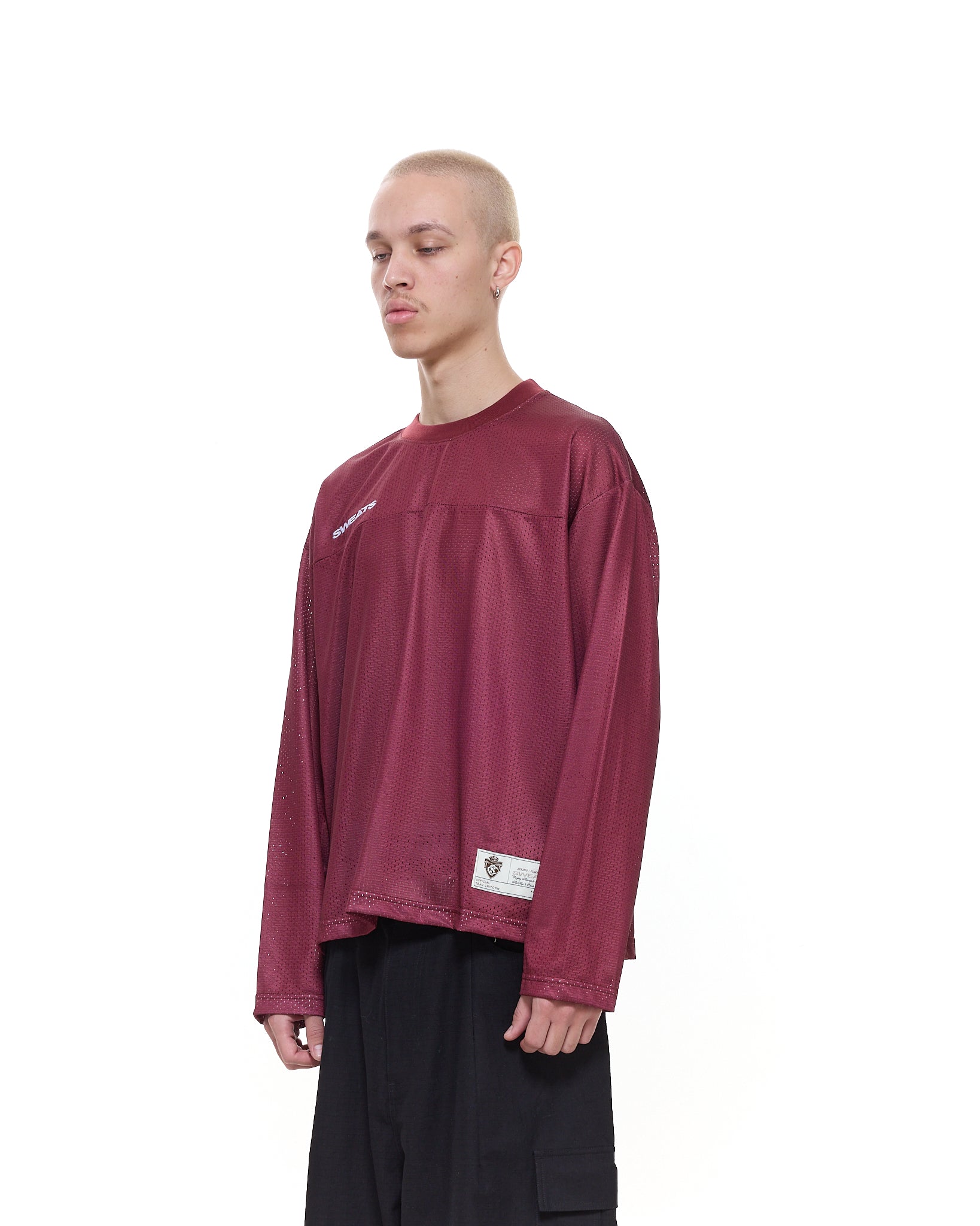 MESH LS T-SHIRT - BURGUNDY - Sweats UK