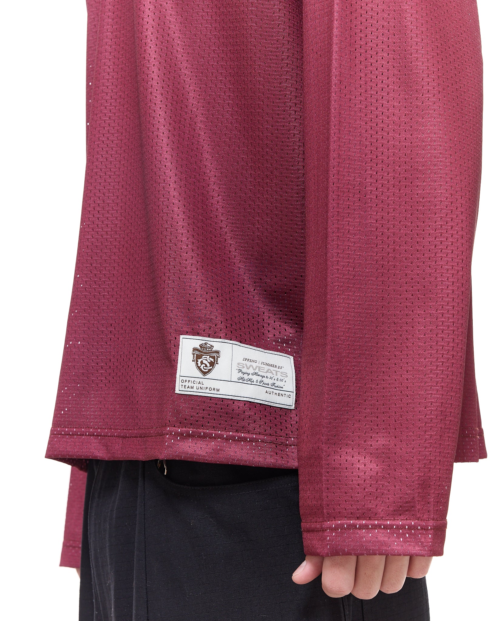 MESH LS T-SHIRT - BURGUNDY - Sweats UK