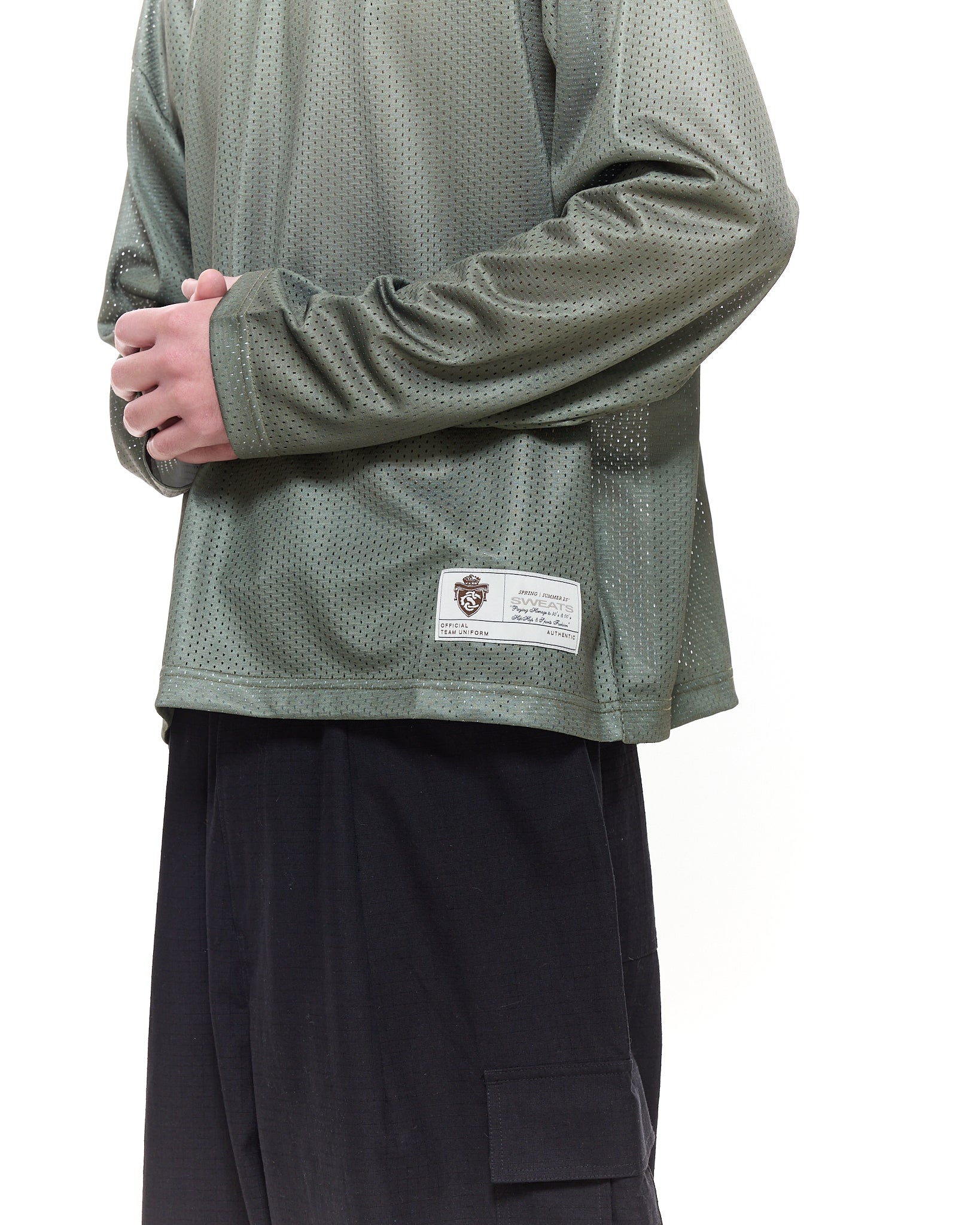MESH LS T-SHIRT - SAGE - Sweats UK