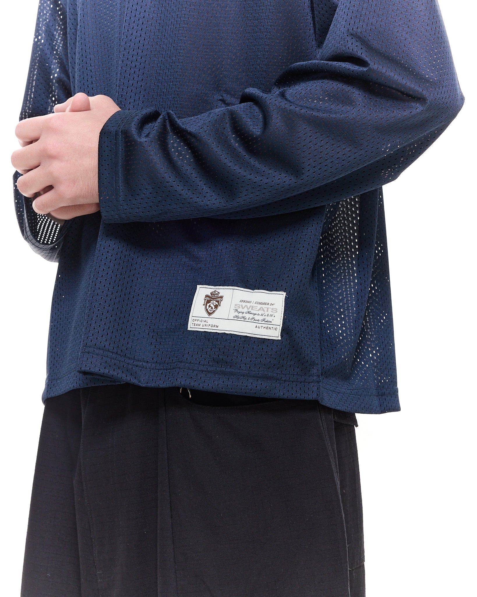 MESH LS T-SHIRT - NAVY - Sweats UK