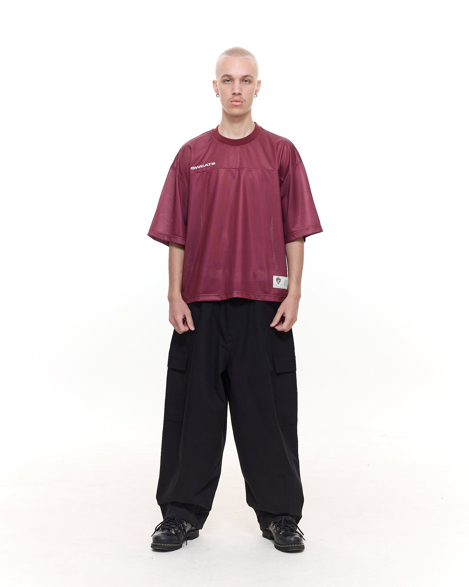 MESH SS T-SHIRT - BURGUNDY - Sweats UK