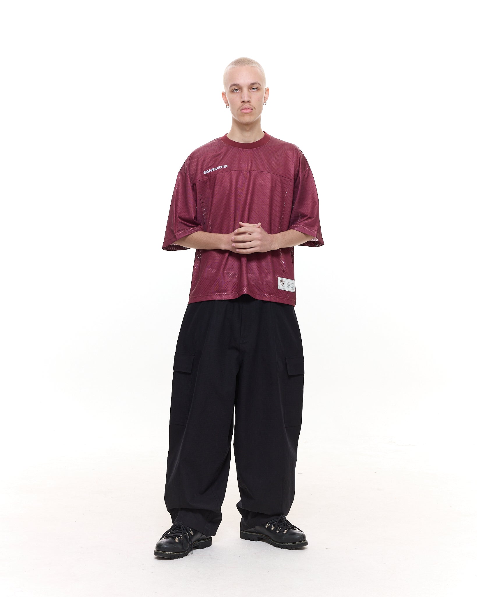 MESH SS T-SHIRT - BURGUNDY - Sweats UK
