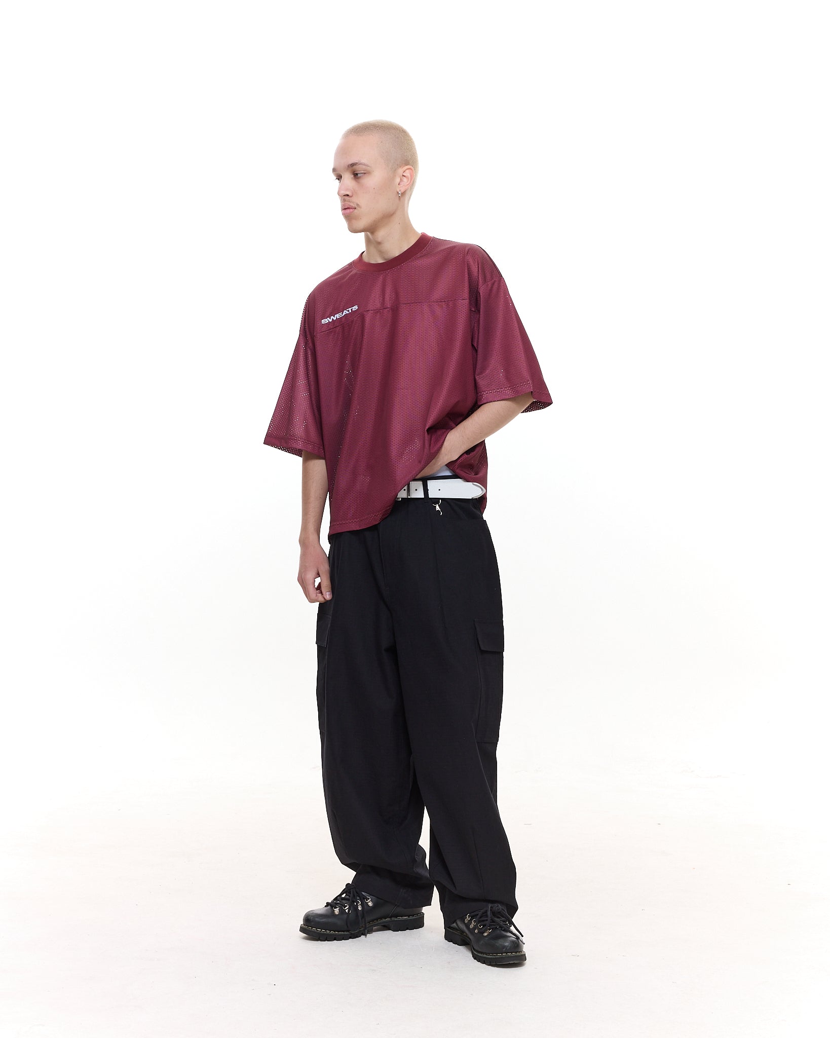 MESH SS T-SHIRT - BURGUNDY - Sweats UK