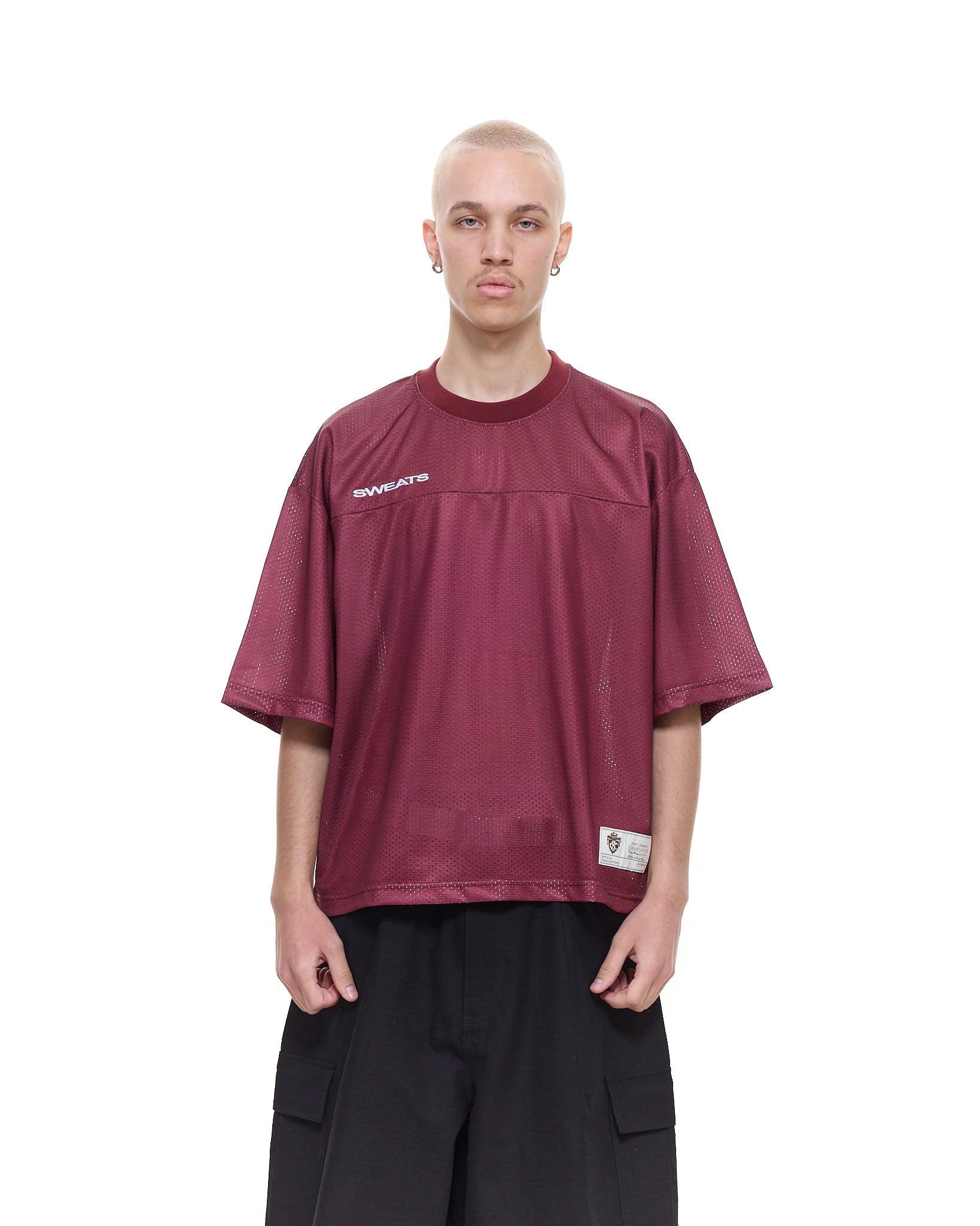 MESH SS T-SHIRT - BURGUNDY - Sweats UK