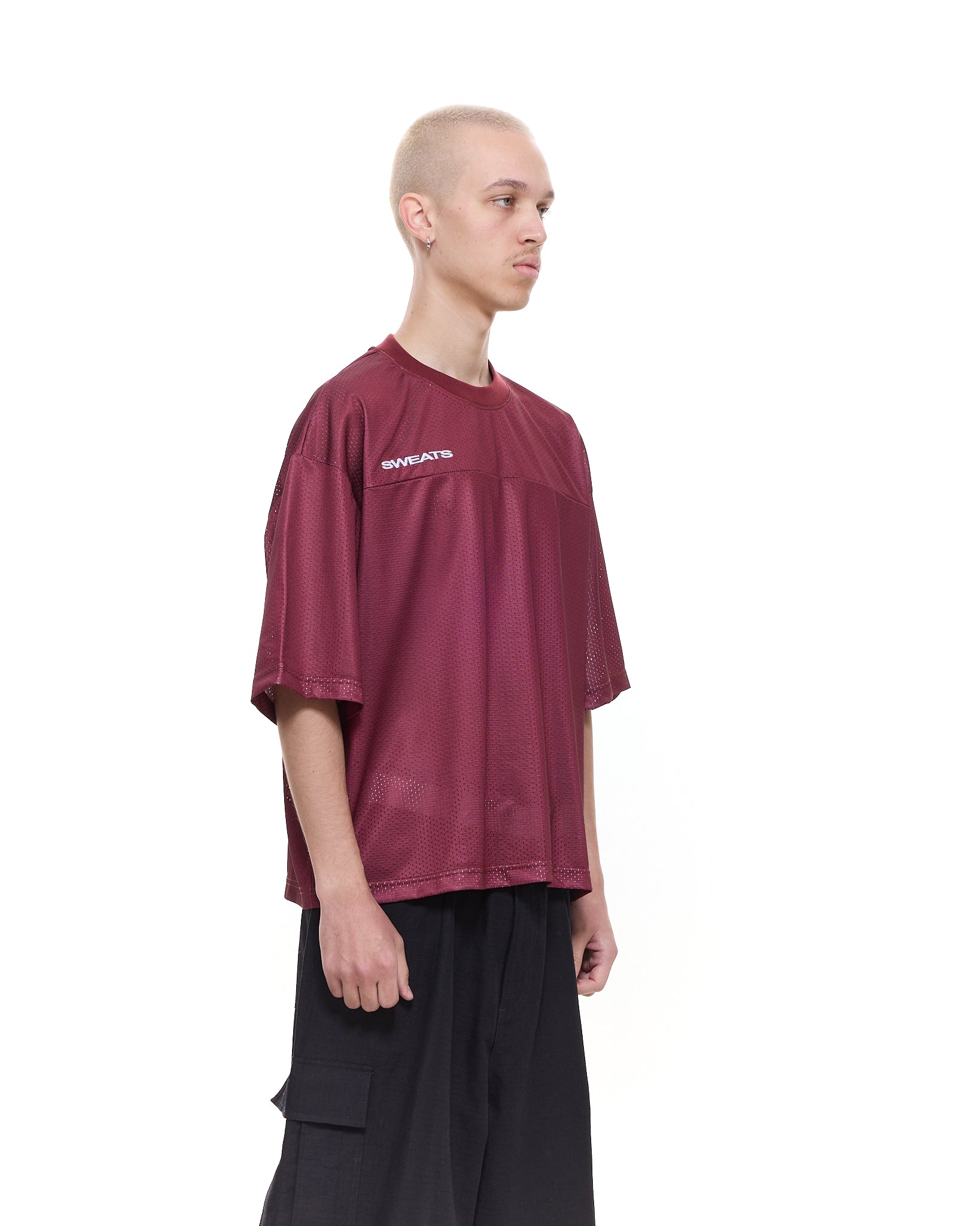 MESH SS T-SHIRT - BURGUNDY - Sweats UK