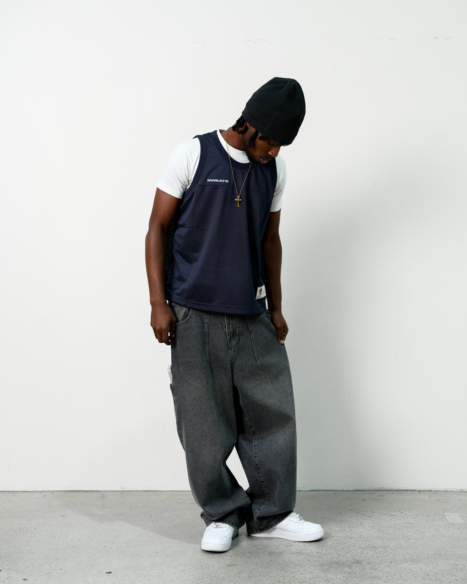 MESH SINGLET - NAVY - Sweats UK