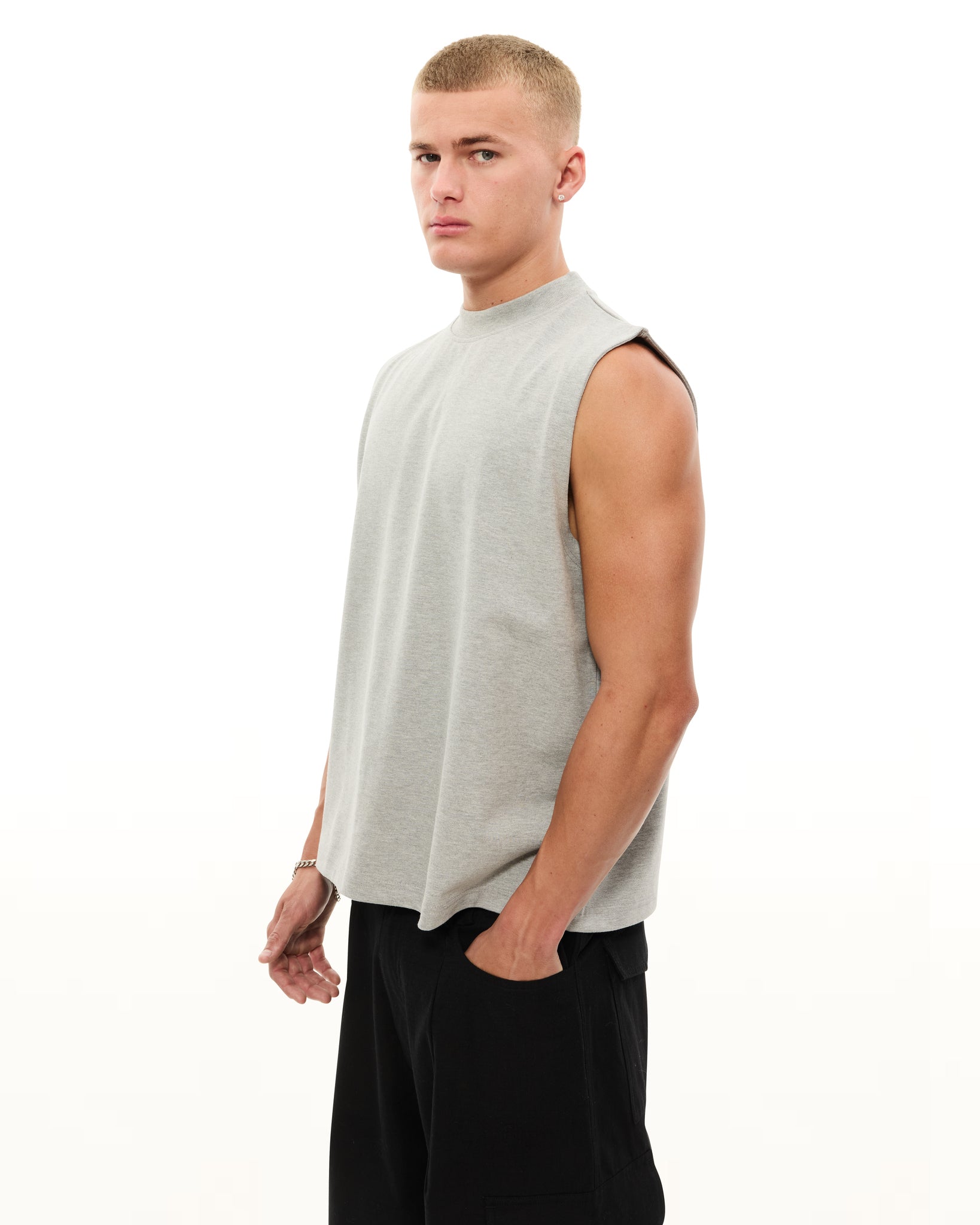 MUSCLE TEE - GREY MELANGE - Sweats UK