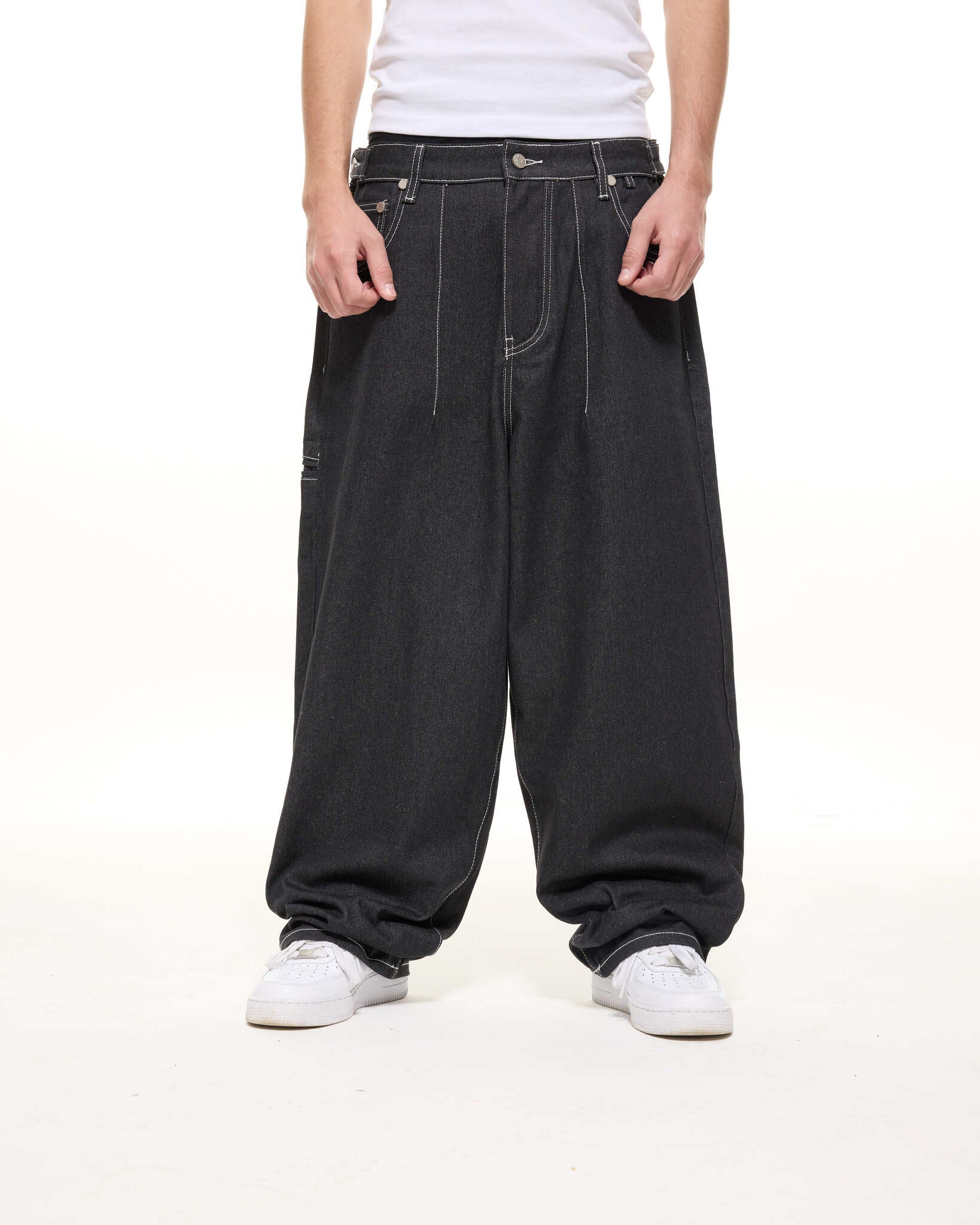 DENIM BAGGY JEANS - BLACK - Sweats UK
