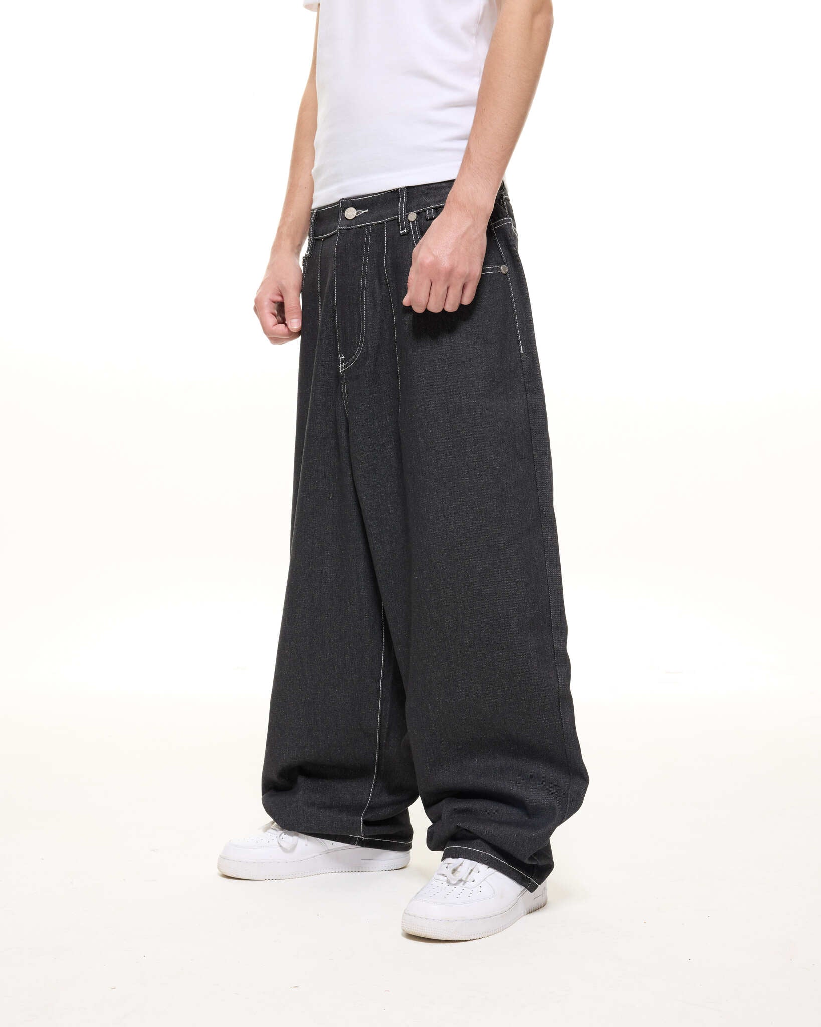 DENIM BAGGY JEANS - BLACK - Sweats UK