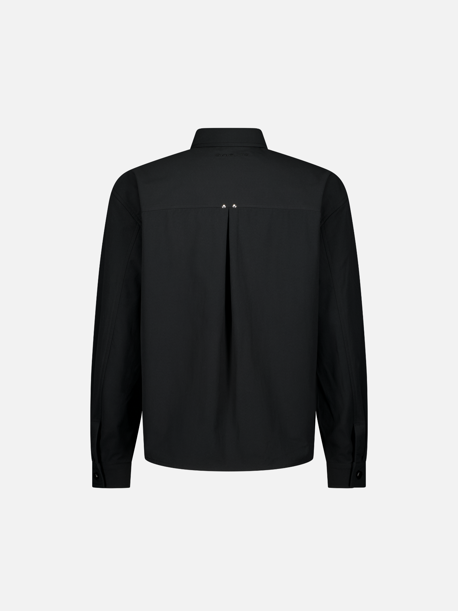 Back view of a black Signature Button Up shirt by Sweats UK, showcasing the tailored fit and button-down collar.