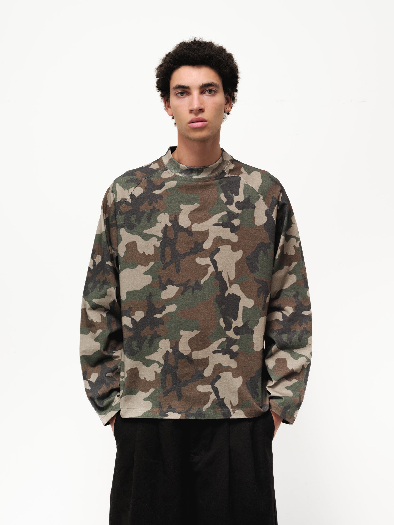 Long sleeve camo T-shirt by Sweats UK featuring a stylish camouflage pattern and comfortable fit.