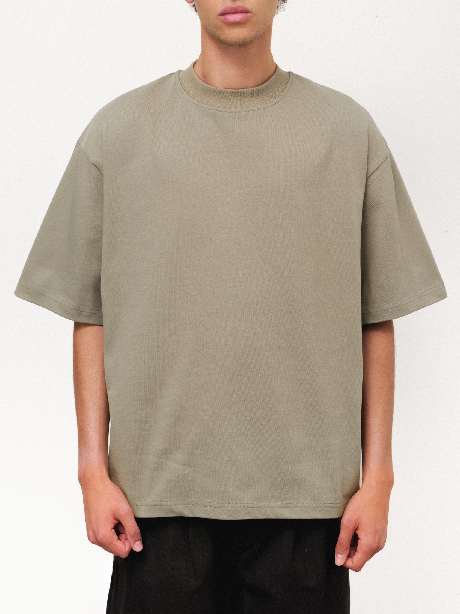 Sweats UK Signature blank T-shirt in sage green, front view showing soft cotton fabric and classic fit.