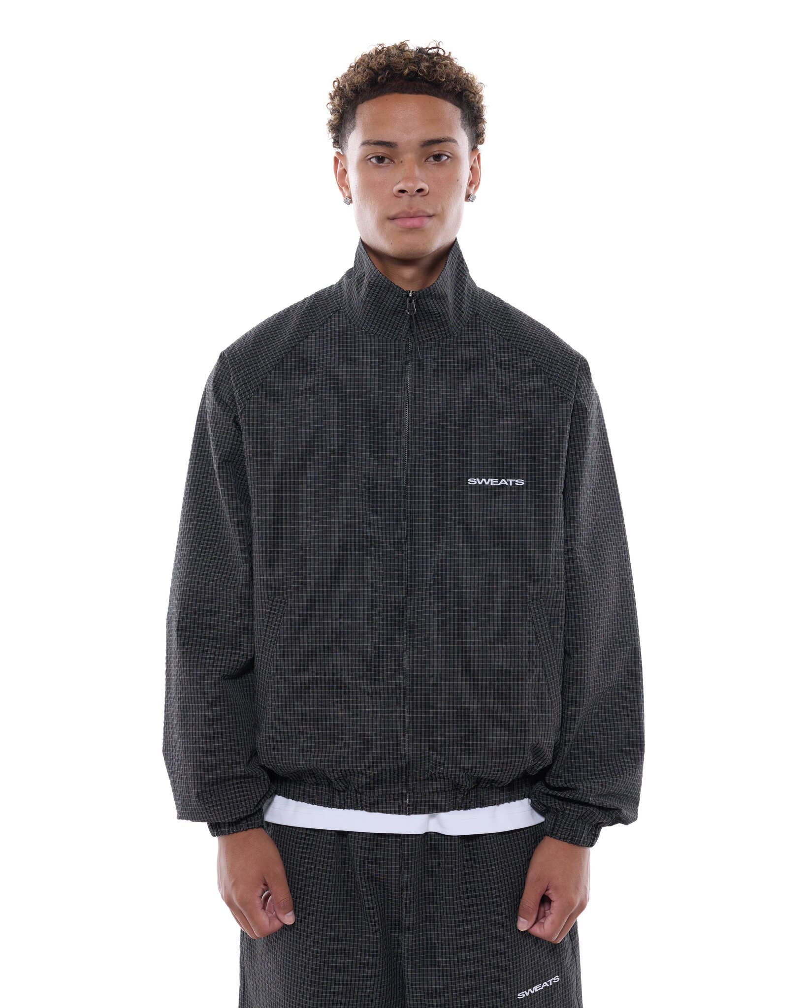 CHECKERED TRACK JACKET - BLACK/WHITE - Sweats UK