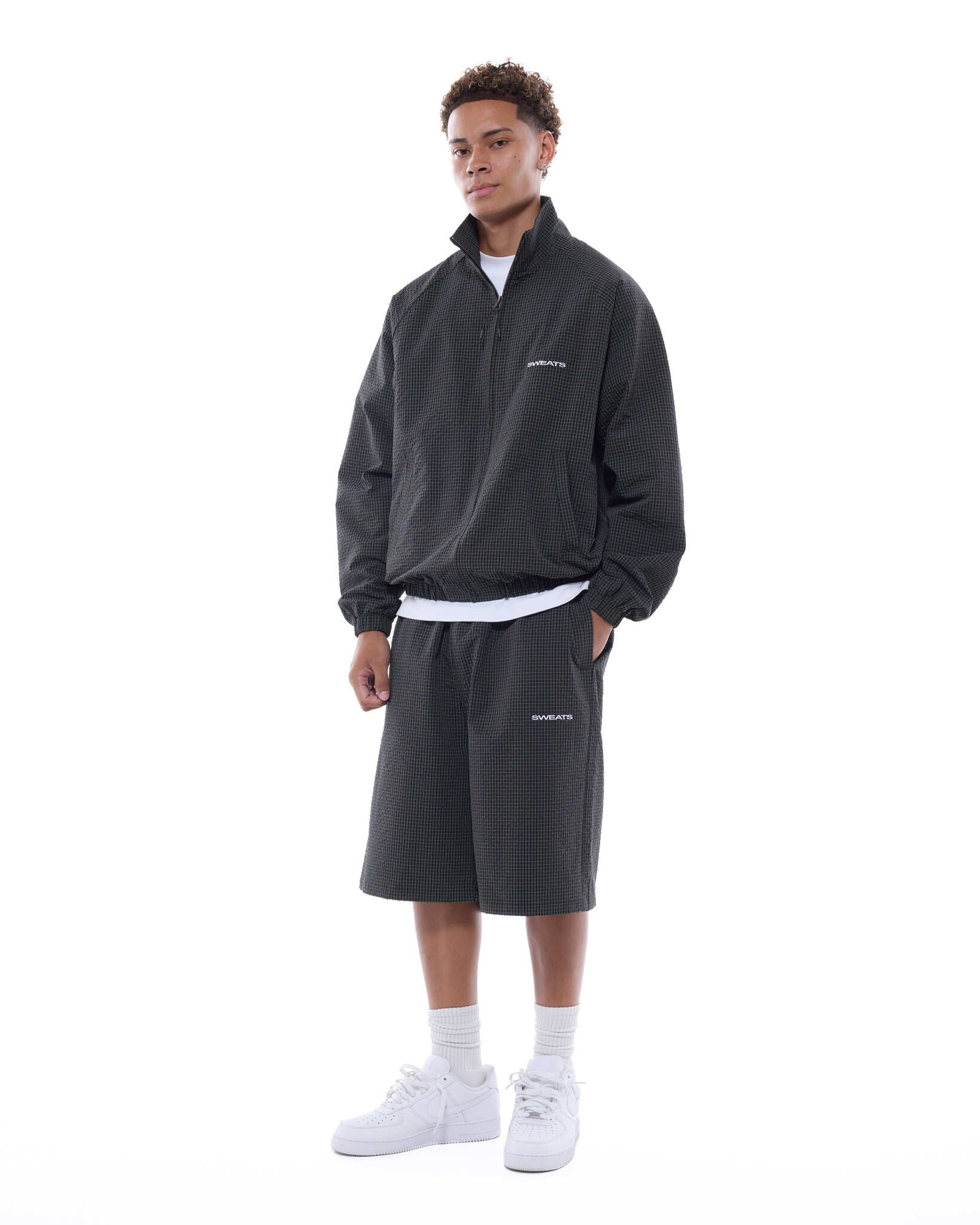 CHECKERED TRACK SHORT - BLACK/WHITE - Sweats UK