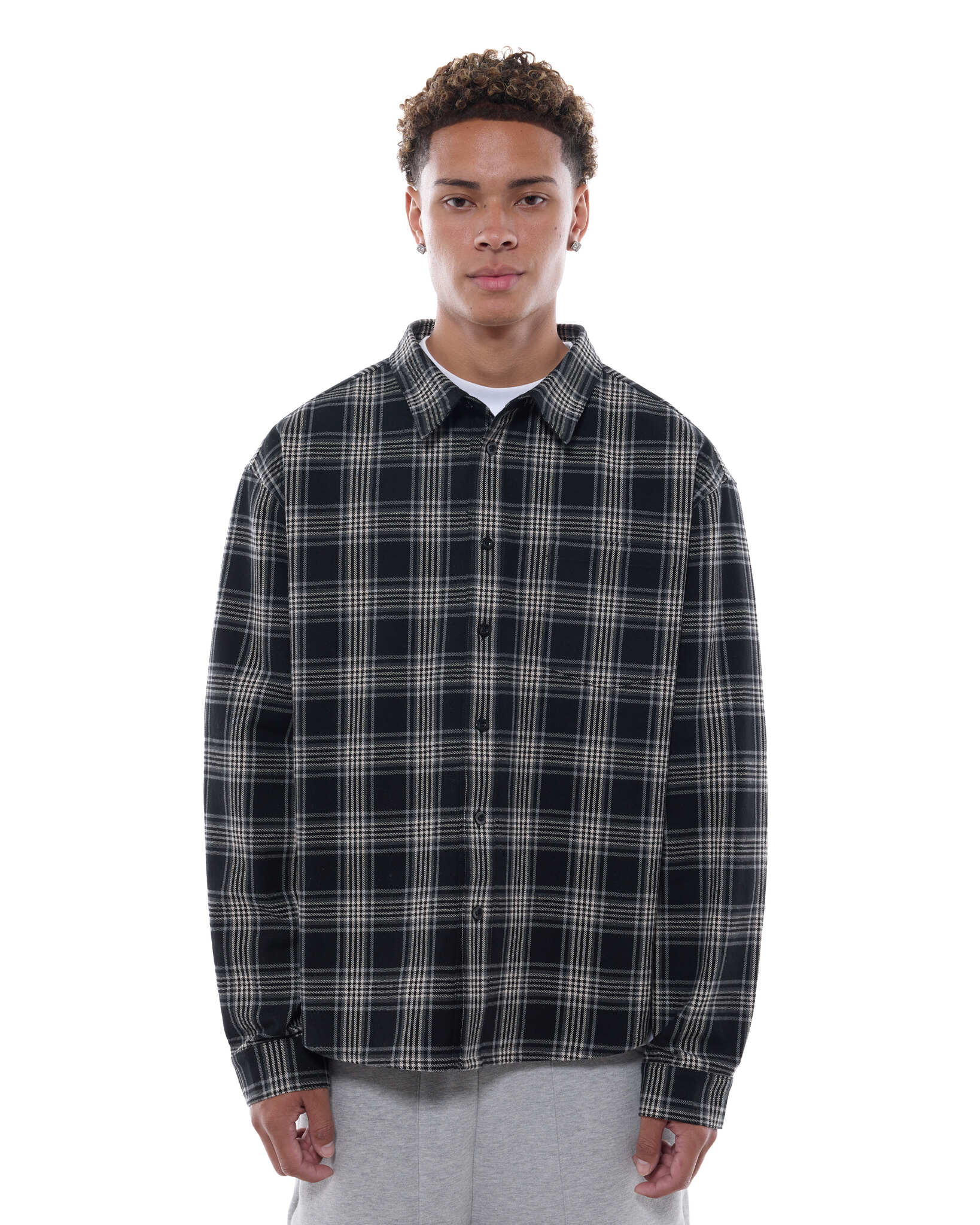 FLANNEL LS SHIRT - BLACK - Sweats UK