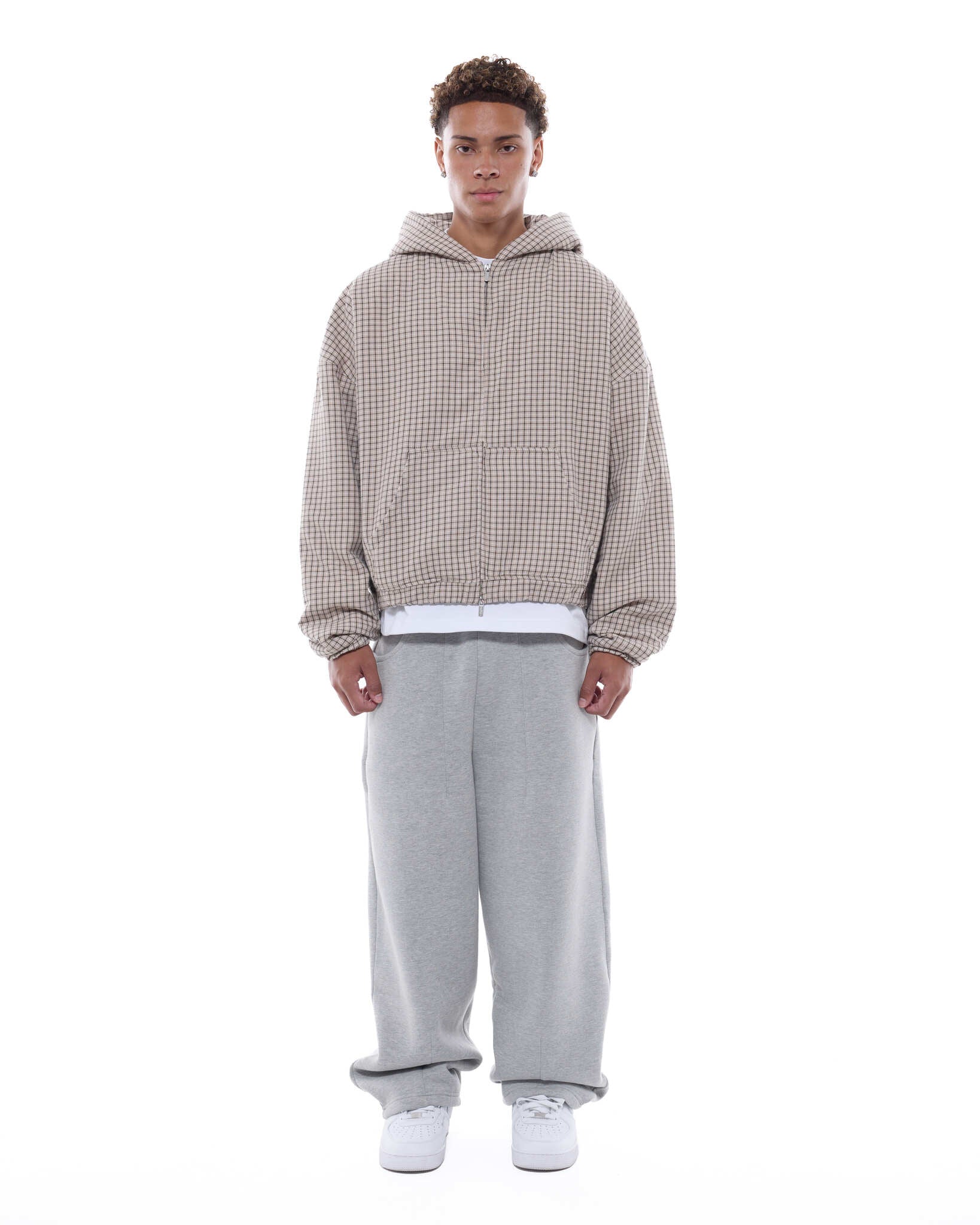 CHECKERED ZIP UP - CREAM/BLACK - Sweats UK