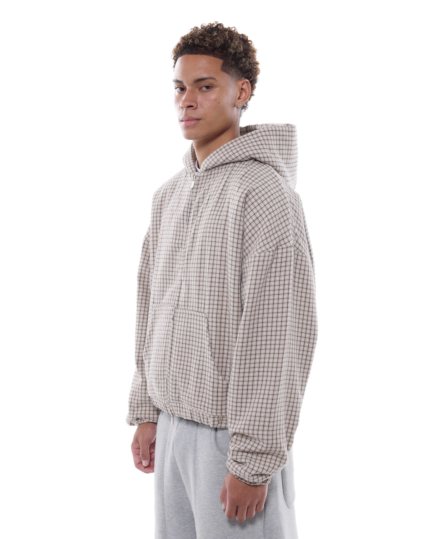 CHECKERED ZIP UP - CREAM/BLACK - Sweats UK