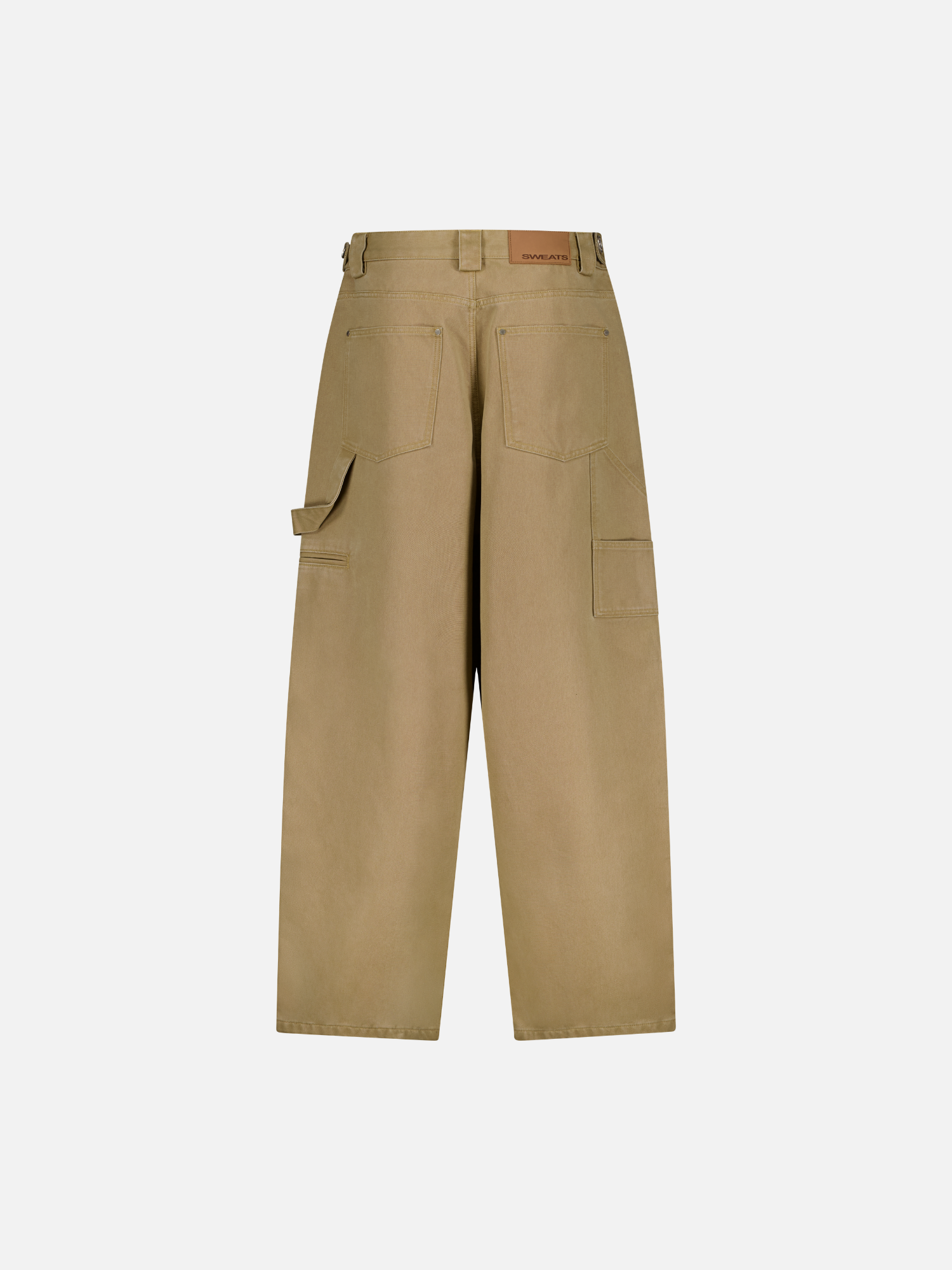Back view of Sweats UK double knee sand-colored work pants with reinforced knees and relaxed fit.