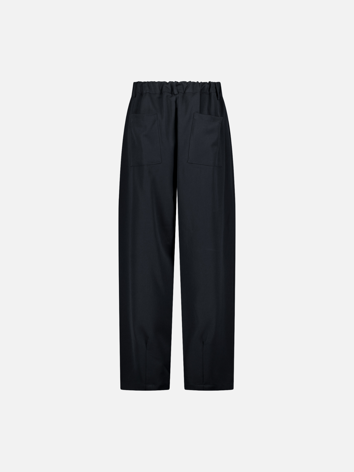 Navy pleated pants by Sweats UK shown from the back, featuring a tailored fit and classic pleat details.