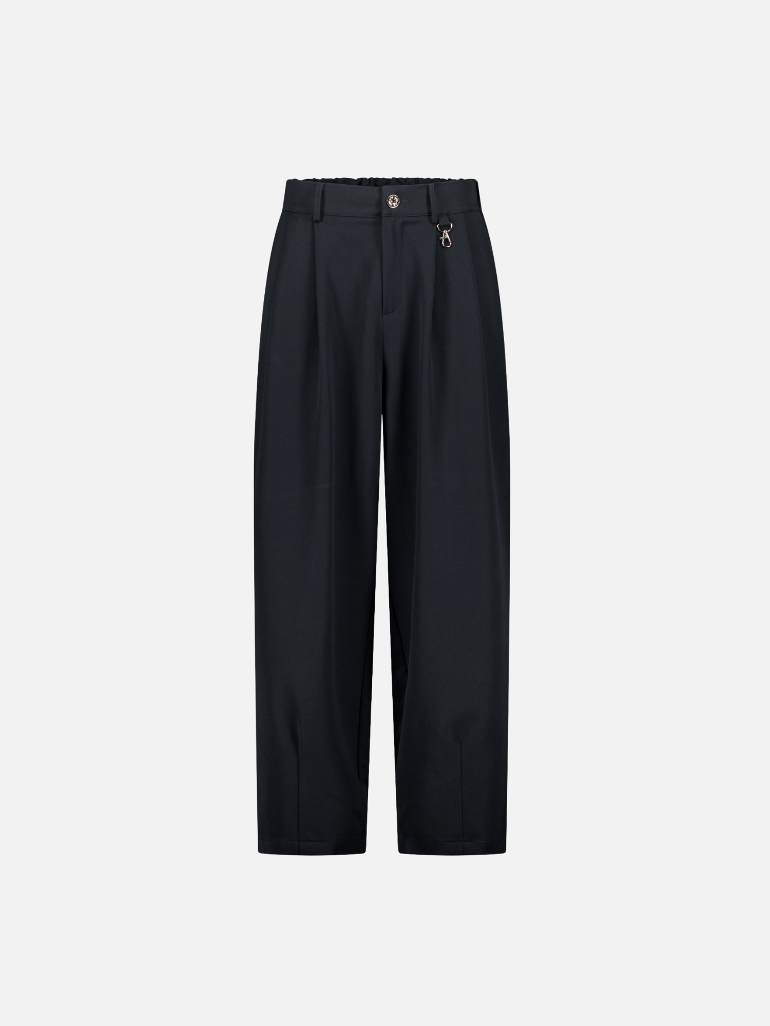 Navy pleated pants by Sweats UK, front view showing tailored waistband and crisp pleats, casual yet polished men's apparel
