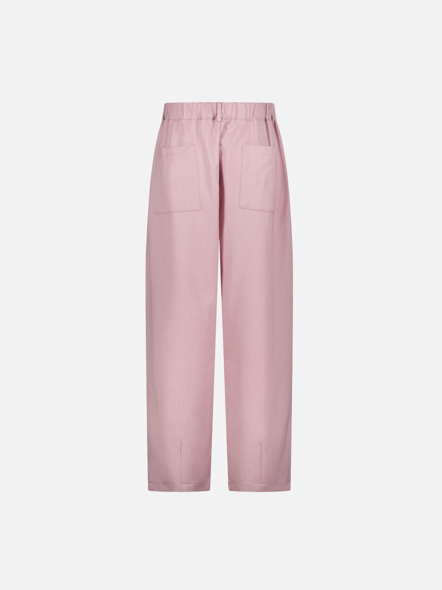 Back view of pink pleated pants by Sweats UK, showcasing the tailored pleats and relaxed fit.