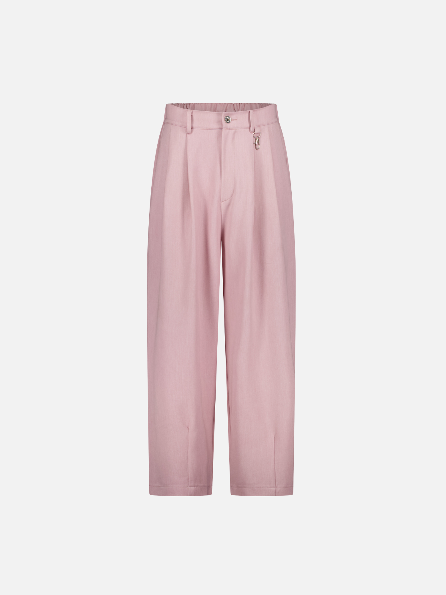 Pink pleated pants by Sweats UK, front view showing high-waisted design and tailored pleats for a stylish look.