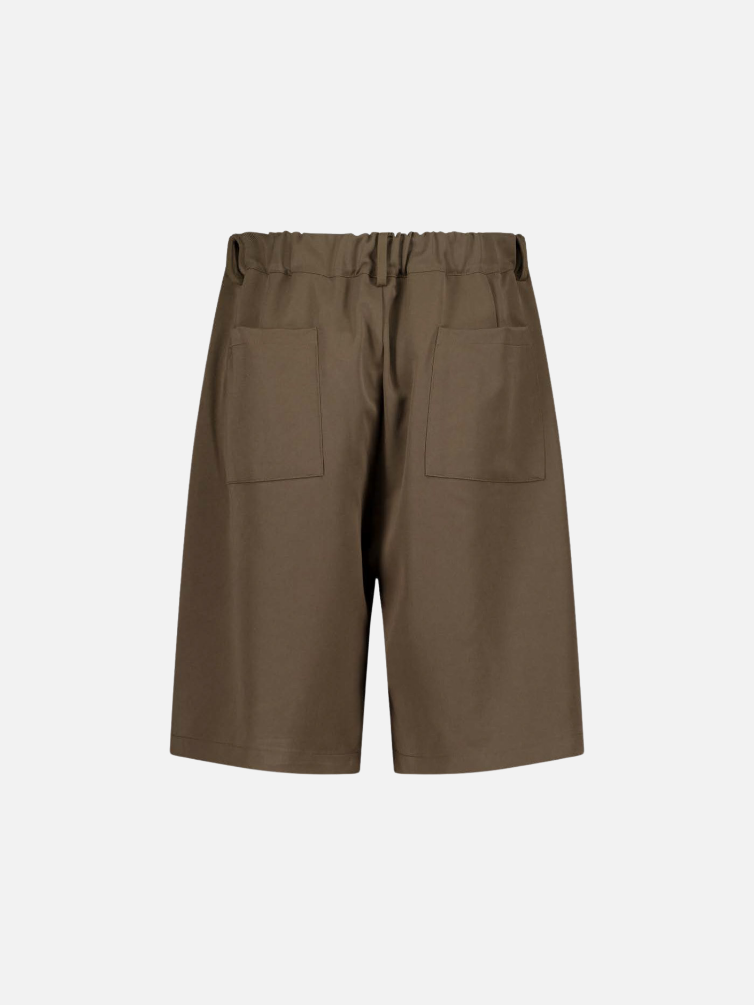 Back view of brown pleated shorts by Sweats UK, featuring a relaxed fit and stylish pleats in soft fabric.