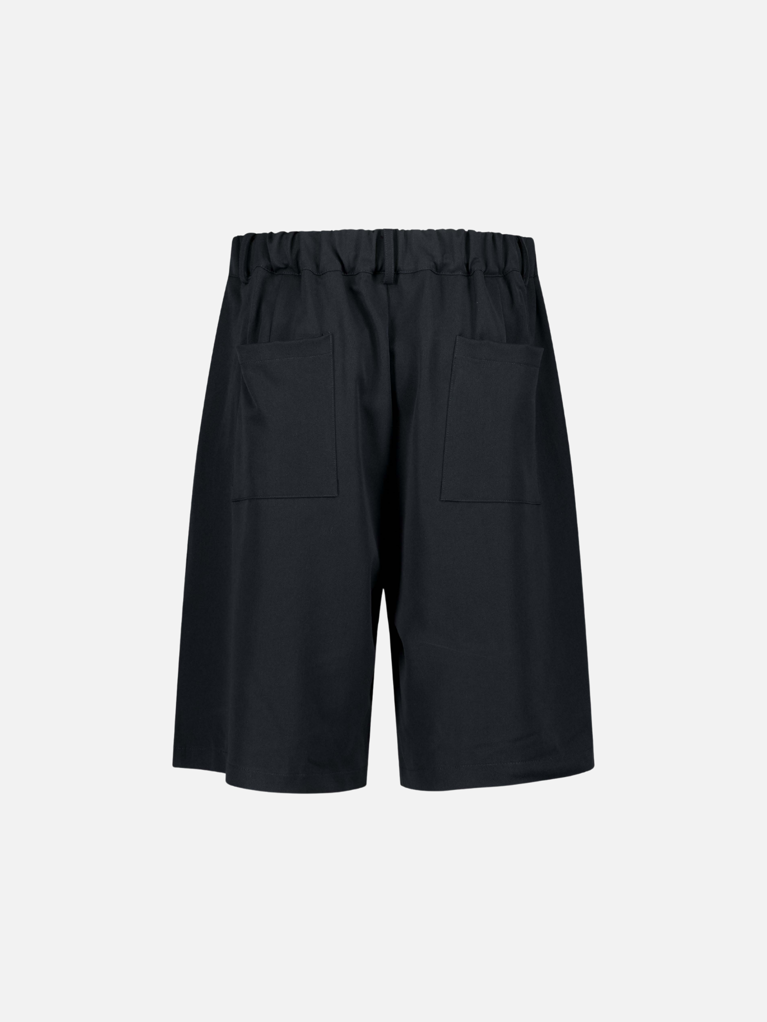 Navy pleated shorts by Sweats UK displayed from the back view, showcasing the pleated design and stylish fit.