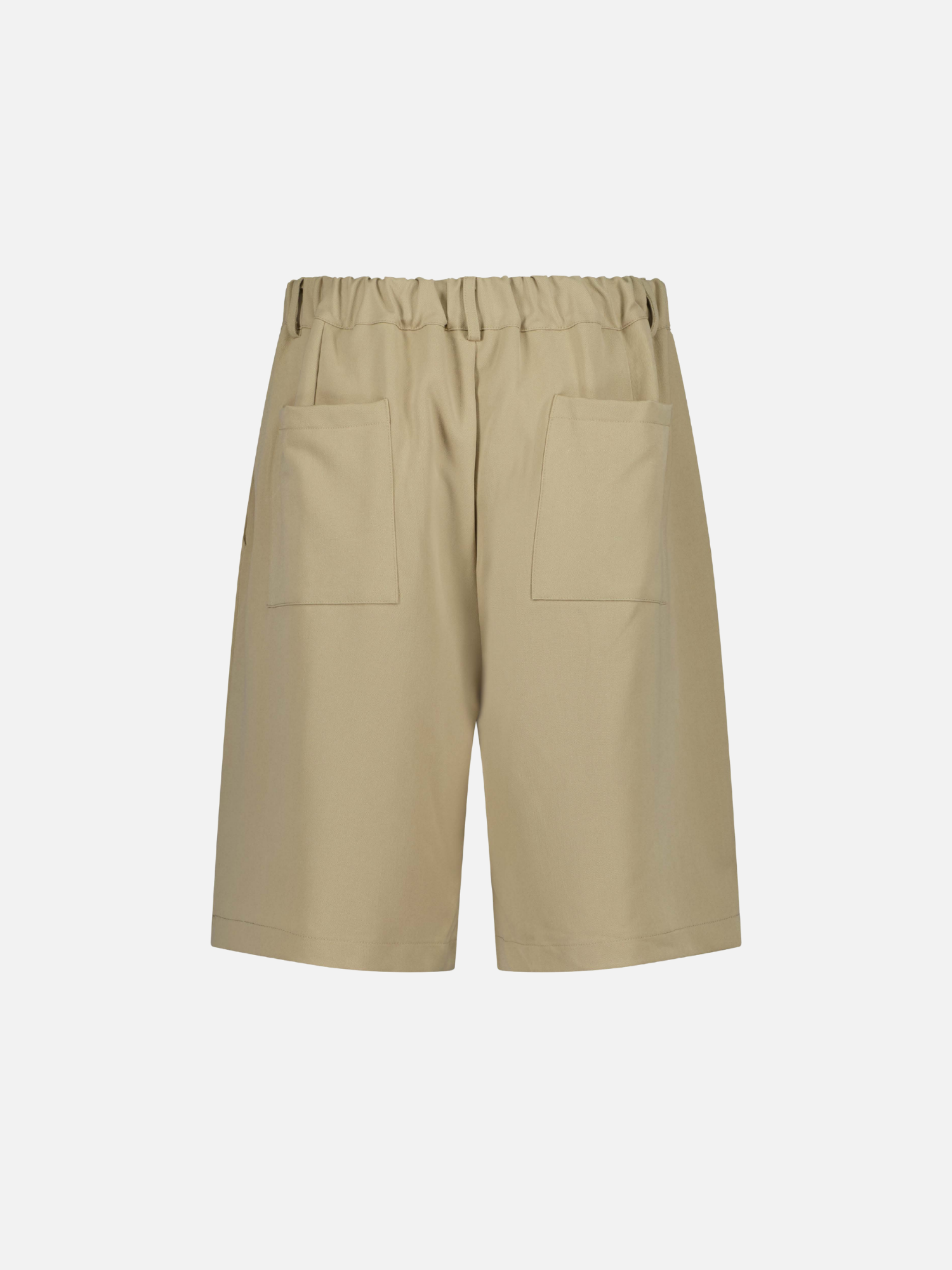 Back view of Sweats UK pleated sand-colored shorts with a relaxed fit and side pockets.