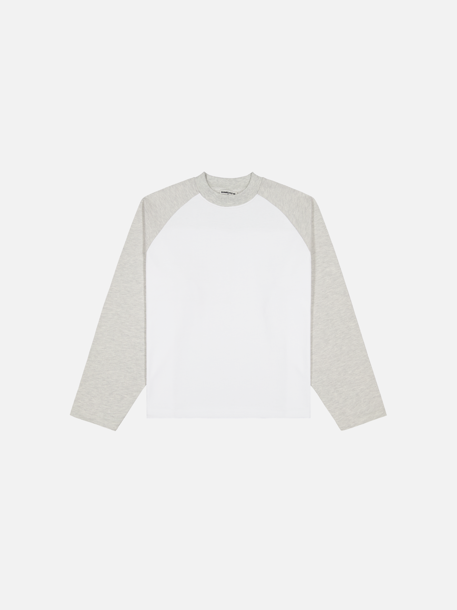 White and navy raglan long sleeve T-shirt from Sweats UK, featuring a classic design and contrasting sleeves.