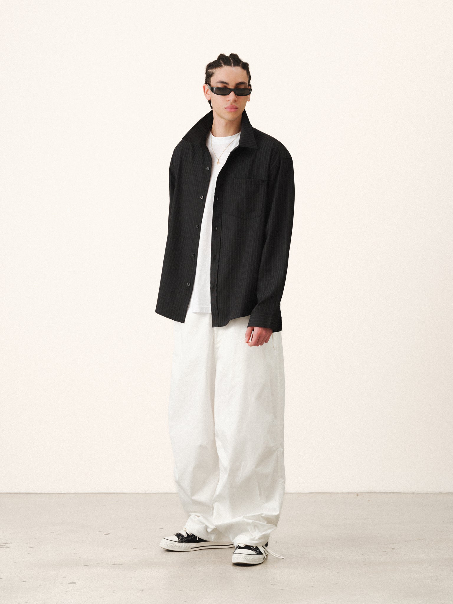 STRIPED BUTTON UP - BLACK