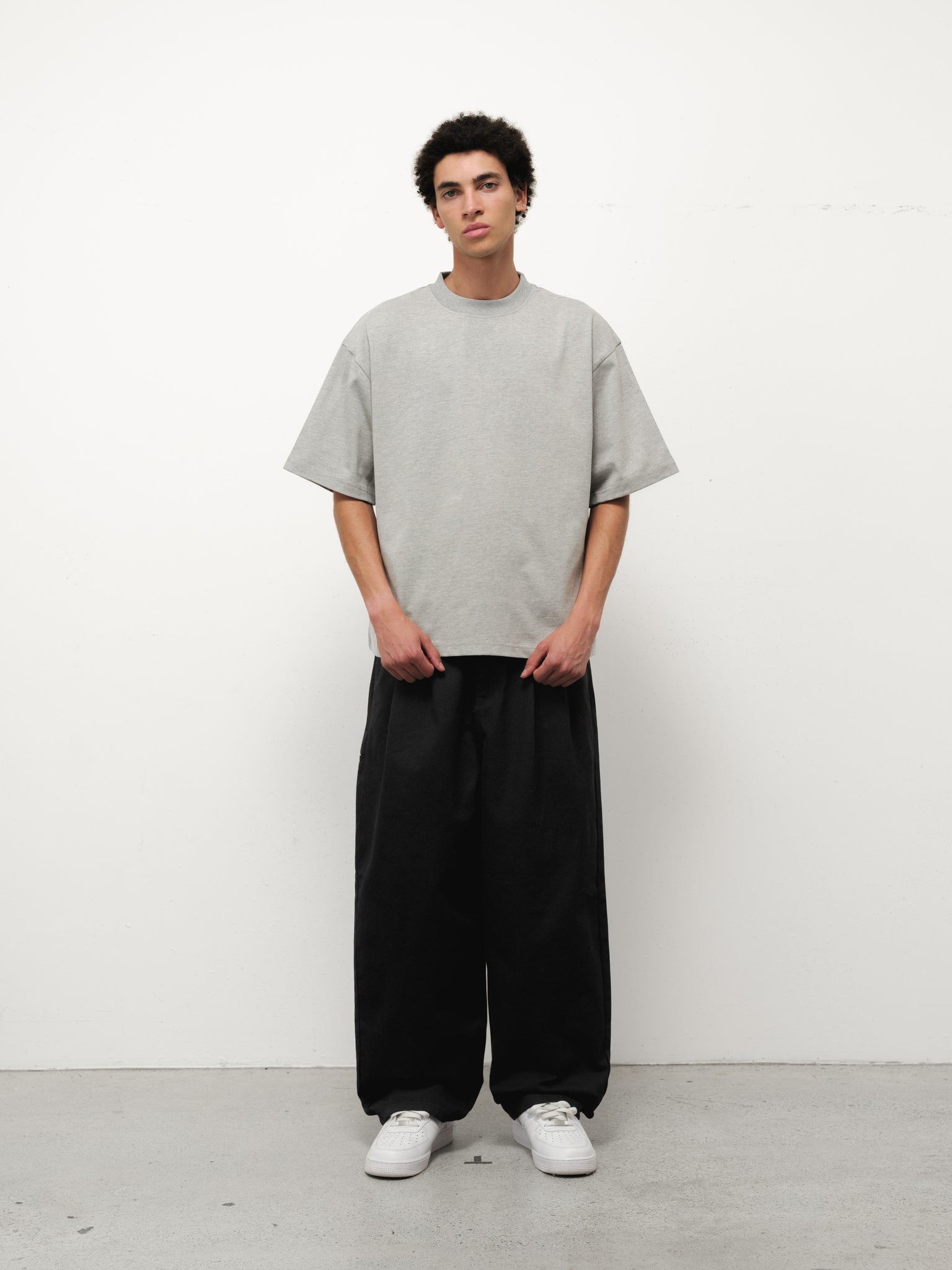 Marle grey Signature blank T-shirt from Sweats UK, shown laid flat with short sleeves and crew neck.