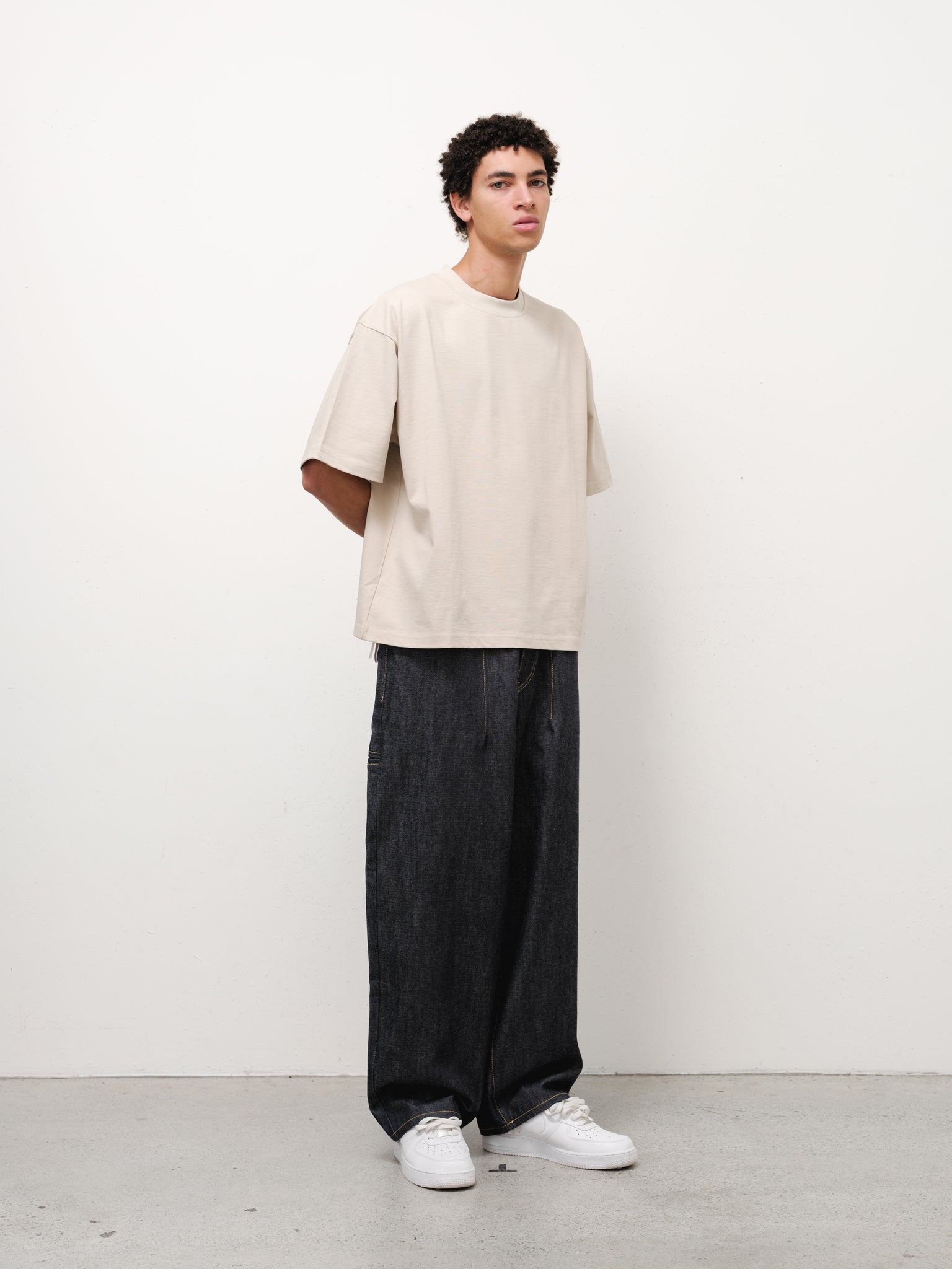 Oat-colored Signature Blank T-Shirt by Sweats UK, plain front view showcasing soft cotton fabric and relaxed fit.