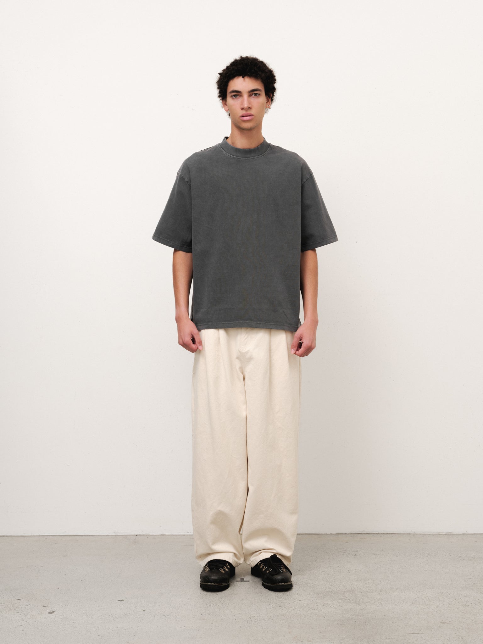 Washed grey Signature Blank T-shirt by Sweats UK displayed on a model, showcasing casual fit and soft fabric.